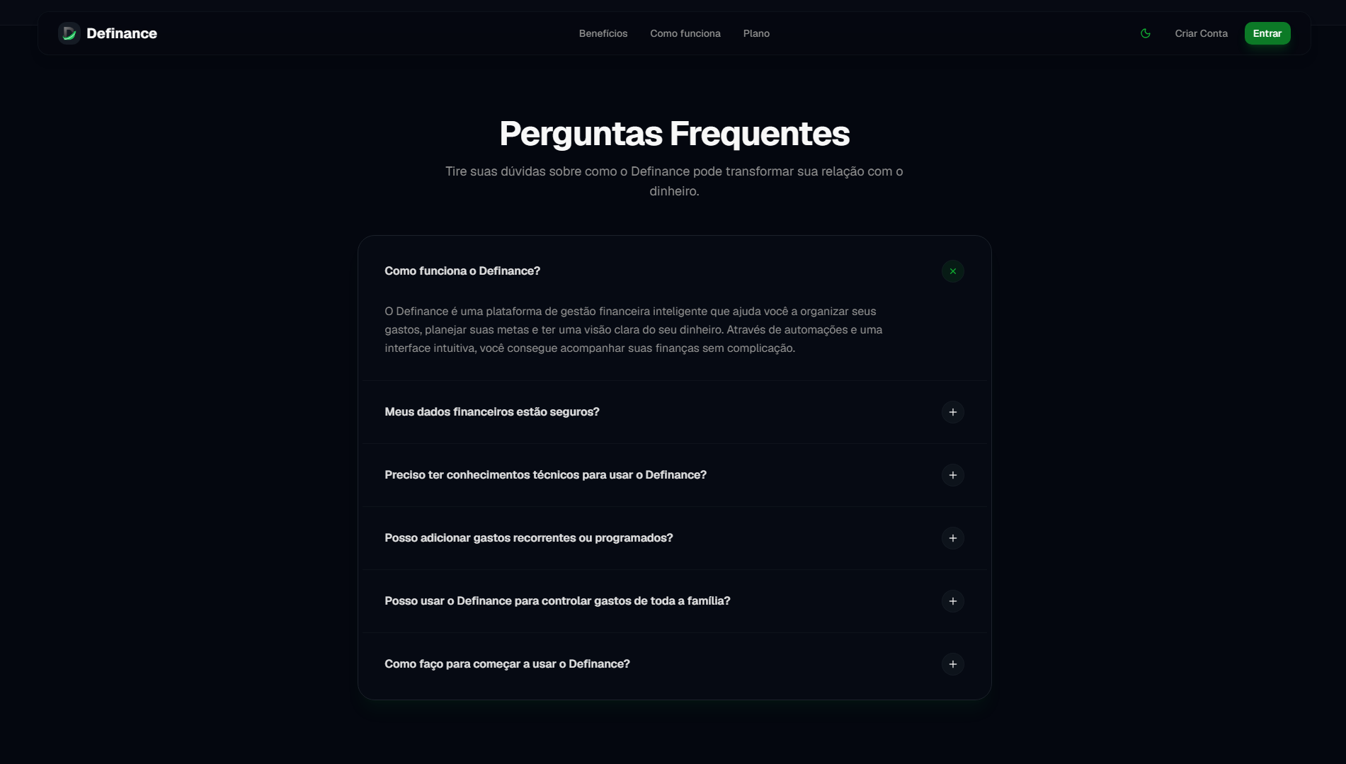 Página de perguntas frequentes (FAQ)